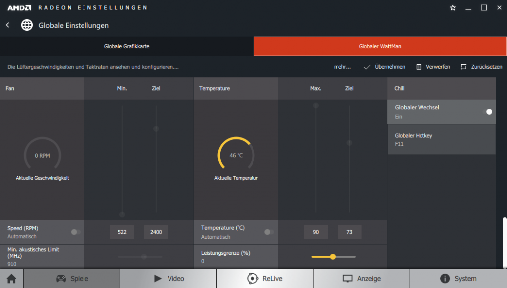 Radeon Software Crimson ReLive: Globale Einstellungen - Radeon Chill