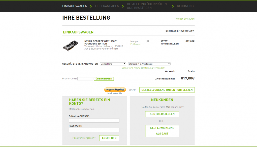 Geforce GTX 1080 Ti Bestellung