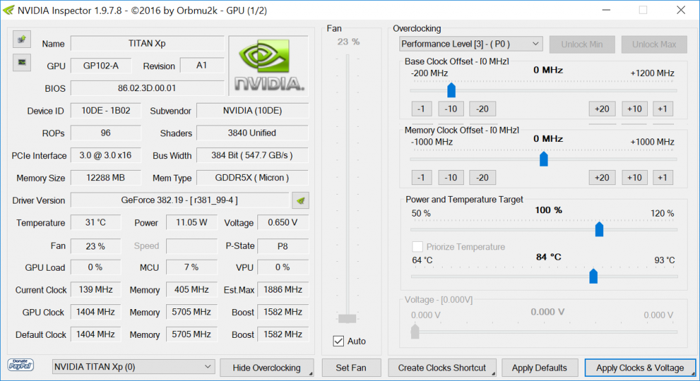 Die Titan Xp in der Nvidia-Inspector-Übersicht
