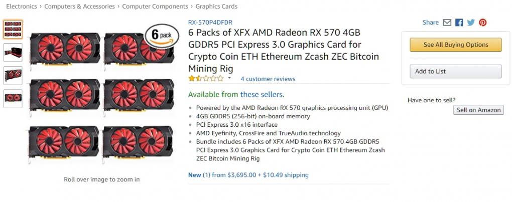 Grafikkarten-Sixpacks zu total überhöhten Preisen bei Amazon.