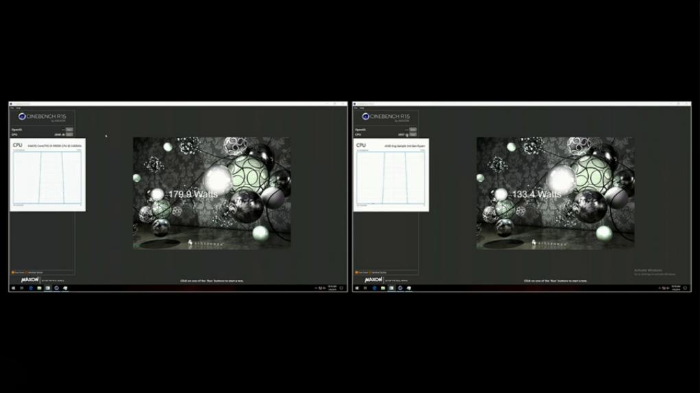 Leistungsvergleich eines Zen-2-Achtkerners in Form eines Engineering Samples gegen Intels Core i9-9900K im Cinebench R15.