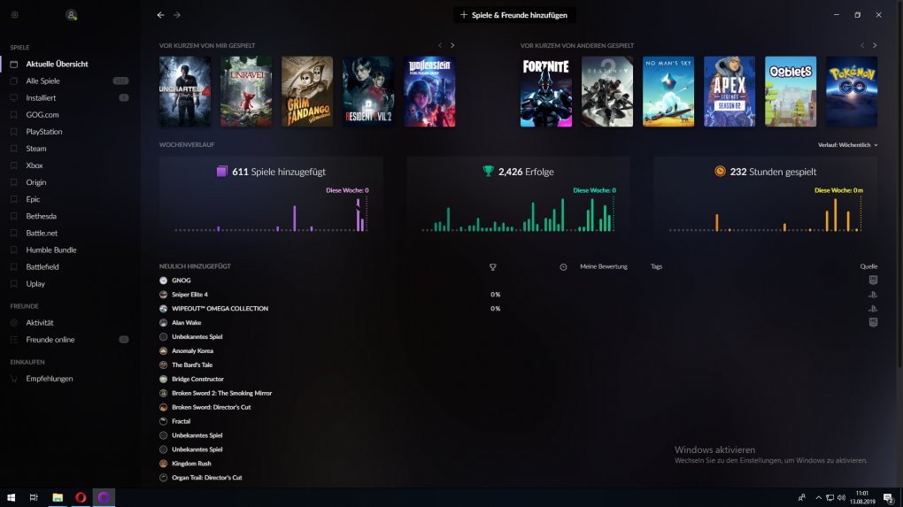 Gog Galaxy 2.0: Übersicht Gog Galaxy 2.0 mit Erfolgen, Spielzeit etc.