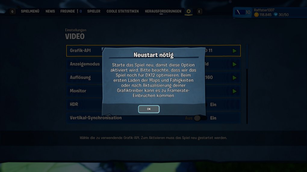 PvZ Battle for Neighborville: Das Spiel weiß um die durchwachsene DX12-Performance und informiert Sie darüber.