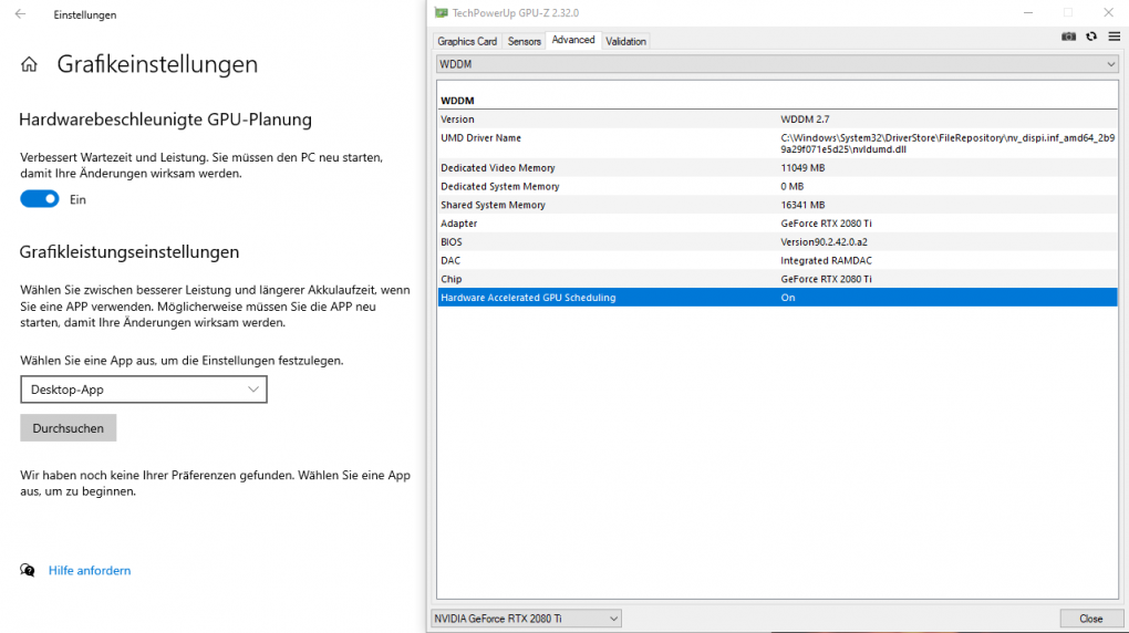 Hardware Accelerated GPU Scheduling (HAGS) aktiviert