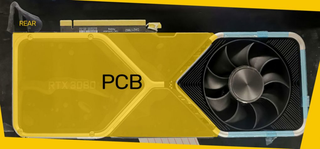 Zuvor wurden bereits Bilder geleakt, die den Külhkörper mitsamt Lüfter und Abdeckung zeigen. Darunter war auch ein Bild, das die ungewöhnliche PCB-Form der Grafikkarte beschreibt.