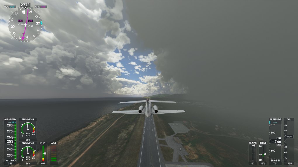 Flight Simulator: Die GPU-Benchmarkszene verzichtet bewusst auf urbane (CPU-)Last und setzt stattdessen auf Natur(gewalten).