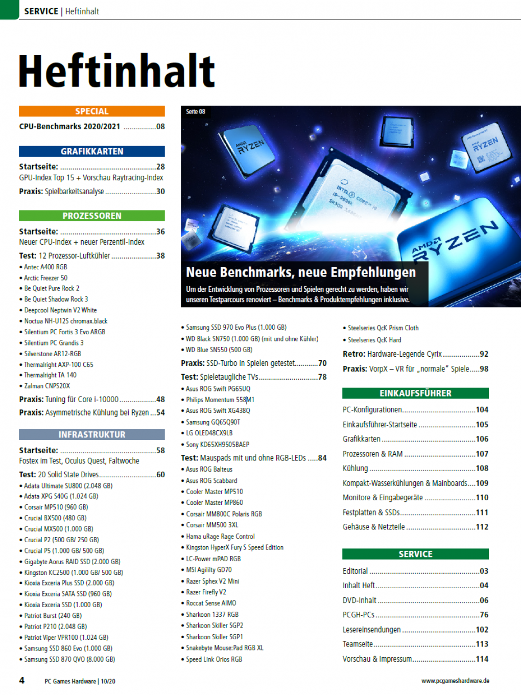 PCGH Ausgabe 240 10/2020 - INhalt