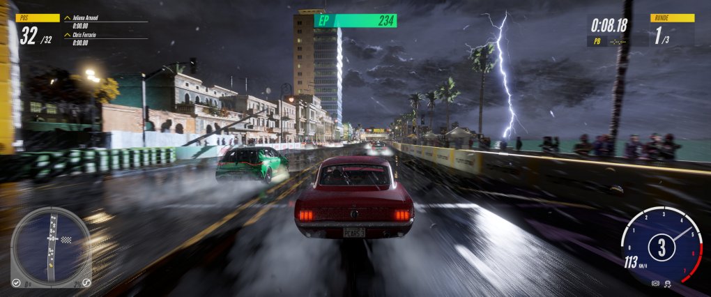 Project Cars 3: Die PCGH-Benchmarkszene zeigt die kubanische Hauptstadt Havanna bei Nacht, Gewitter und vollem Fahrerfeld - eine Bewährungsprobe für Mensch und Maschine.