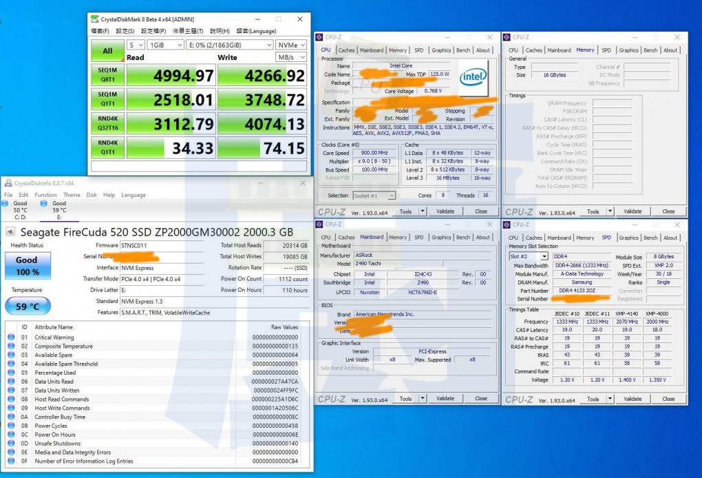 Aus den Screenshots von IT Cooker lässt sich auch die Cache-Struktur von Intels Rocket-Lake-Prozessoren ablesen. Andere Details wurden leider verdeckt.