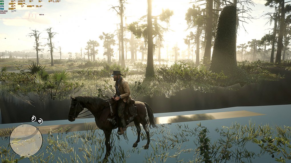 Red Dead Redemption 2 mit GTX 970 in Ultra HD und per Ini deaktivierter Speicherbeschränkung - ein konstruiertes Szenario, doch hier passt nicht einmal mehr das Geometrie-Streaming in den Speicher der Grafikkarte. Ebenso ist die Texturdarstellung kompromittiert.
