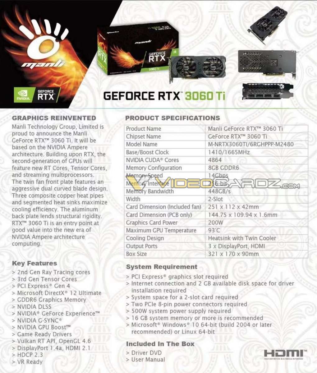 Geforce RTX 3060 Ti: Manli bestätigt technische Eckdaten (2)