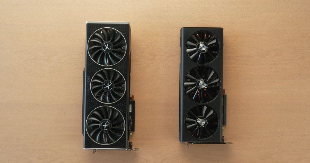 XFX Radeon RX 6800 XT Speedster Merc 319 (links) und XFX Radeon RX 5700 XT Triple Dissipation (rechts) im Vergleich.