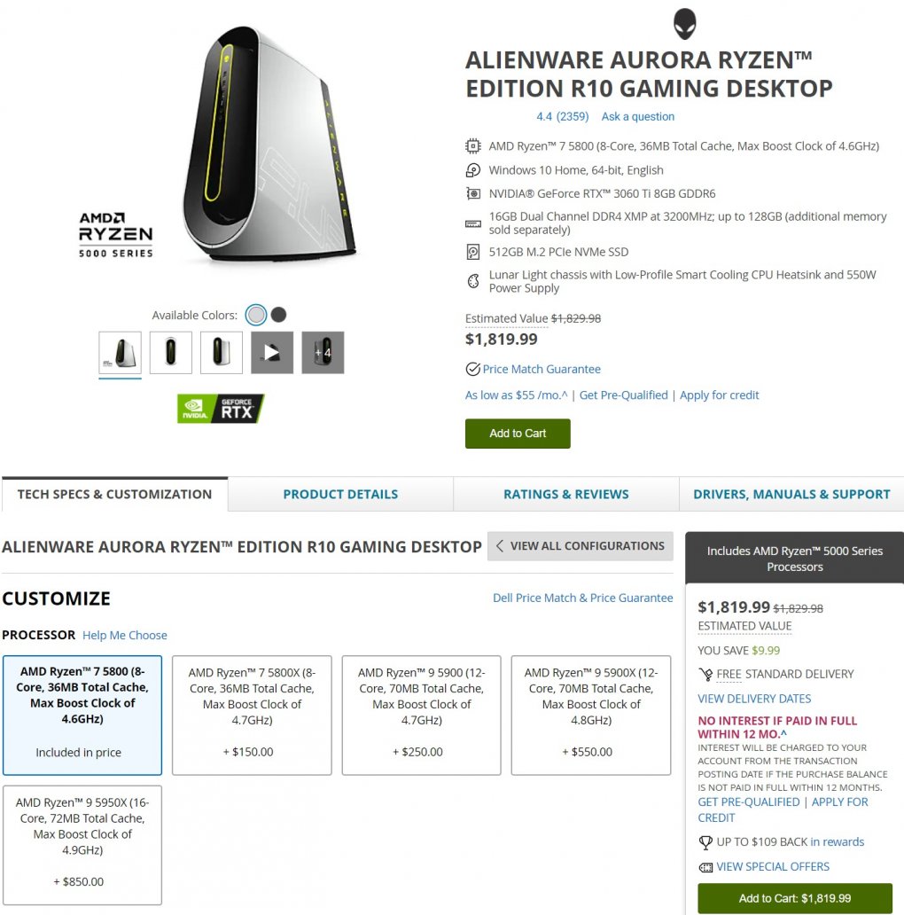 Ryzen 9 5900 und Ryzen 7 5800 ohne X: OEM-CPUs in Alienware-PCs verfügbar (1)