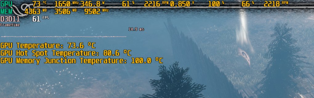 Geforce RTX 3080 Ti: Wer möchte, kann sich mittels HWInfo sowohl die Speicher- als auch die Hotspot-Temperatur des Kerns anzeigen lassen - im Zusammenspiel mit dem RTSS auch in Echtzeit in-game.