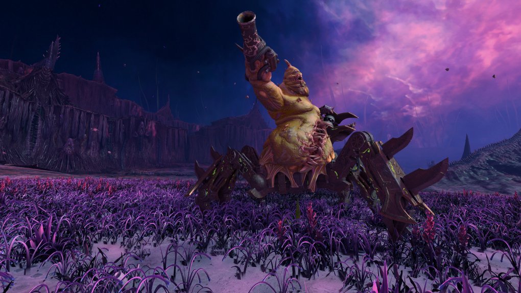 Total War Warhammer 3 - Die Optik der oft sehr fleischig anmutenden Dämonenbiester und andere Monstren sowie insbesondere Metall- und Rüstungsteile wird durch ein ausgebautes Shading verbessert. Die Vegetation wurde ebenfalls verfeinert und erhält unter anderem Screen-Space-Schatten.