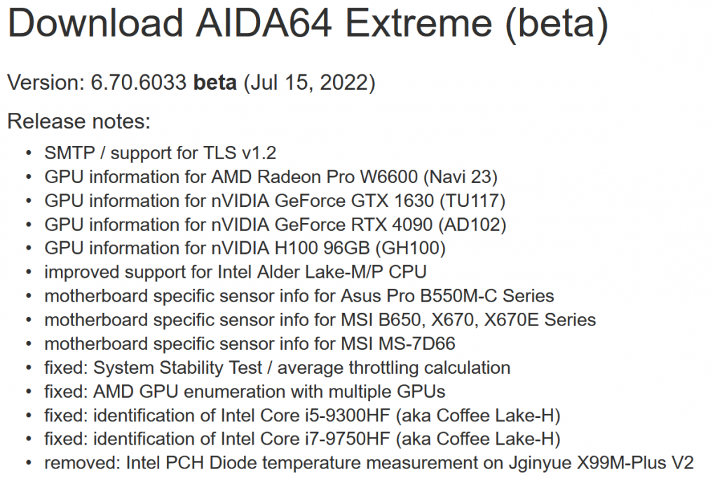 Mit der Beta-Version 6.70.6033 unterstützt AIDA64 nun auch die neue Geforce RTX 4090.