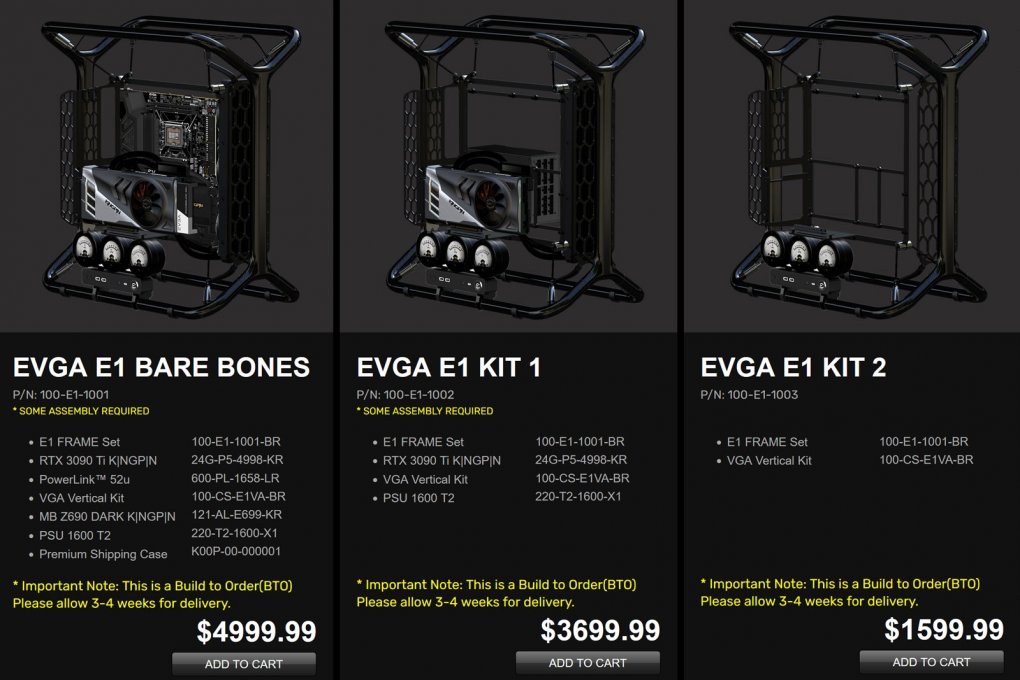 Die Bestelloptionen des E1-Komplett-PCs von EVGA.