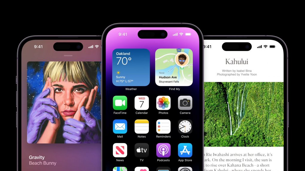 Die beiden Pro-Modelle verfügen nicht über eine Notch, sondern verstecken die Frontkamera und Face-ID in der Dynamic Island.