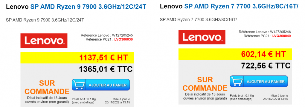Auf einer mittlerweile entfernten Website erwähnte der französische Händler PC21 den Ryzen 9 7900 und den Ryzen 7 7700.