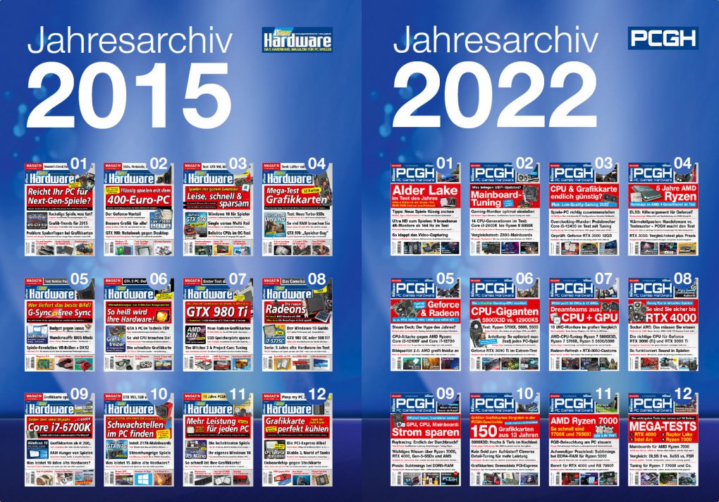 Auf unserer DVD-Version finden Sie nicht nur unsere übliche Auswahl an Inhalten, sondern auch <strong>Teil 2 unseres PCGH-MEGA-Archivs mit den Jahrgängen 2015 bis 2022 als PDF!</strong> Dazu kommen noch unsere <strong>Geheimarchive mit dutzenden Sonderheften und vielem mehr! </strong>Die insgesamt knapp <strong>6,5 Gigabyte</strong> große Kollektion schlummert nicht nur voller Informationen, sondern lädt auch zu einer Zeitreise der besonderen Art ein. Die DVD-Version der PCGH-Ausgabe 03/2023 ist für Sammler insofern definitiv vorzuziehen.