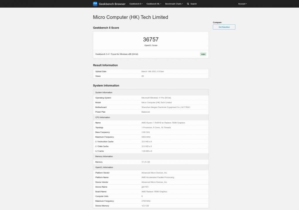 AMD Ryzen 7 7840HS mit Radeon 780M im Geekbench