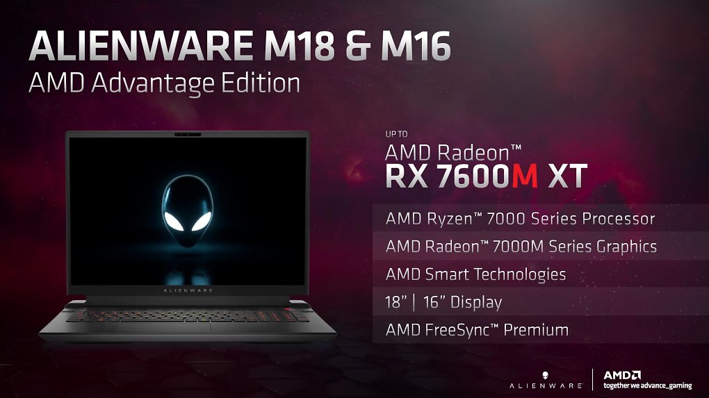 Alienware M18 und M16 sollen auf die Radeon RX 7600M XT setzen