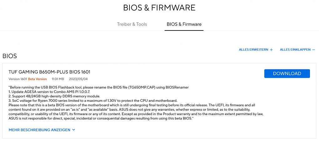 Asus verteilt bereits neue BIOS-Versionen mit AGESA ComboAM5Pi 1.0.7.0