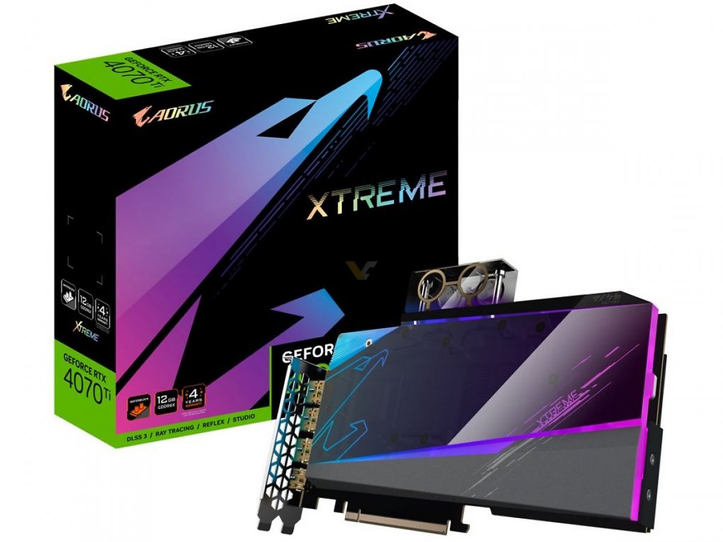 Die Gigabyte Aorus Geforce RTX 4070 Ti Waterfoce Xtreme WB ist ab Werk mit einem Fullcover-Wasserkühler ausgerüstet.