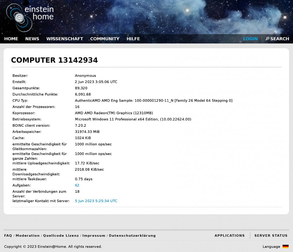 Ein neues Engineering Sample in der Datenbank von Einstein@Home