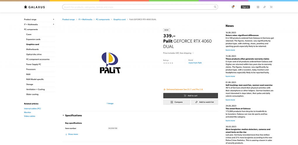 Palit Geforce RTX 4060 für 339 Euro im deutschen Handel