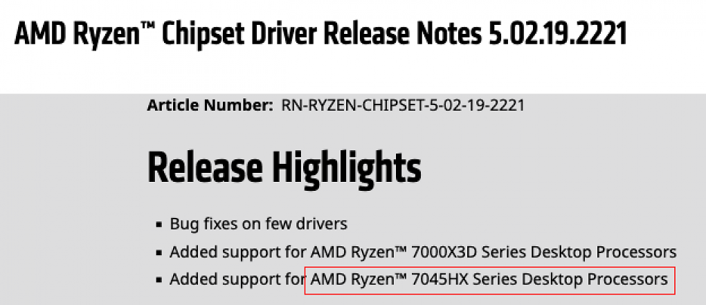 Screnshot des Support-Dokumentes von AMDs Ryzen-Chipsatz-Treiber Version 5.02.19.2221.