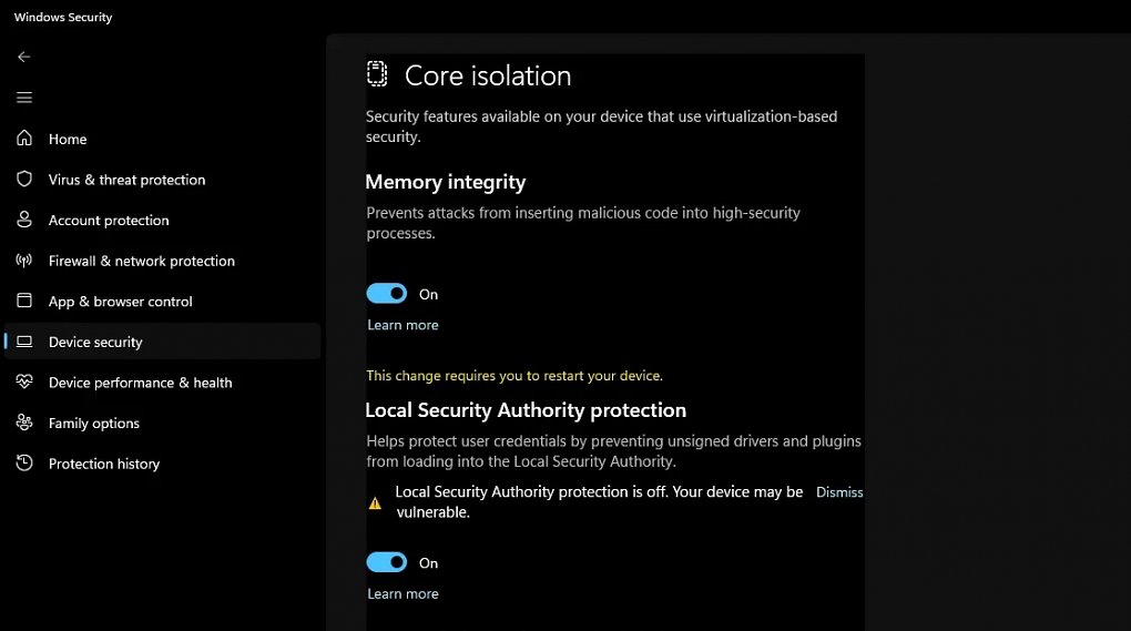 'Local Security protection is off. Your device may be vulnerable.'