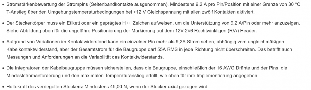 Leistungsanforderungen an den Stecker und die Kabelbaugruppe