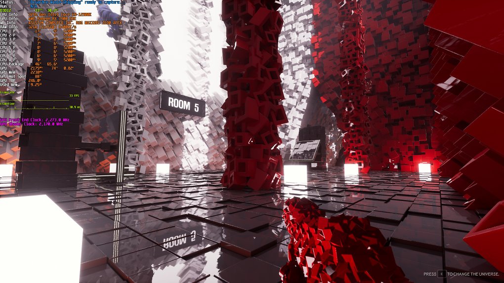 Unreal-Engine-5-Showcase Desordre mit Overlay - beachten Sie die beiden GPU-Taktdomänen in Pink.