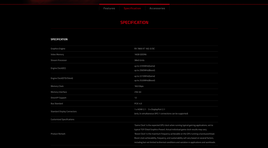 Die offiziellen Spezifikationen der Powercolor Red Devil Radeon RX 7800 XT