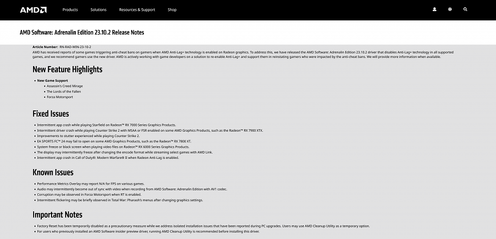 Release Notes der AMD Software: Adrenalin Edition 23.10.2