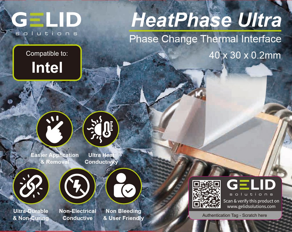Das Gelid Heatphase Ultra wird in zwei Varianten angeboten: Die AMD-Version ist 40 x 40 mm groß, die Intel-Version kommt auf 40 x 30 mm.
