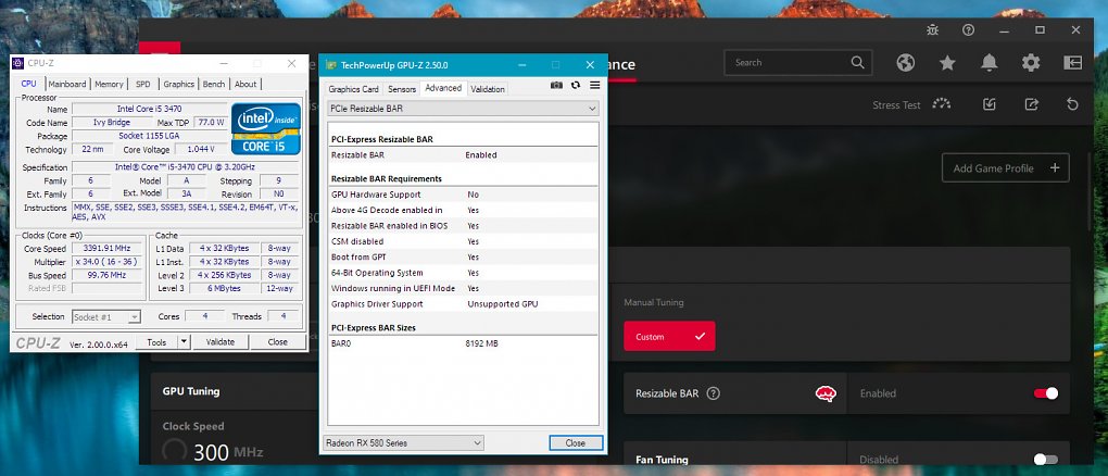 Screenshot eines Ivy-Bridge-Mainboards mit funktionierender Resizable-Bar-Option.