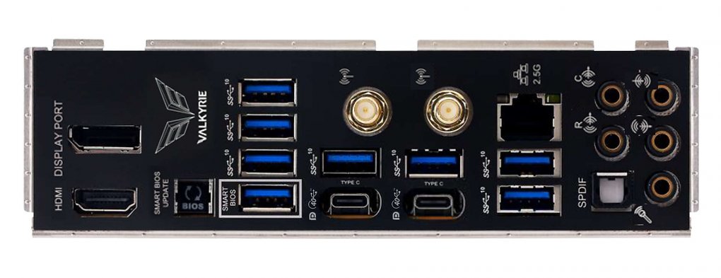Das I/O-Panel des Biostar X870E Valkyrie.