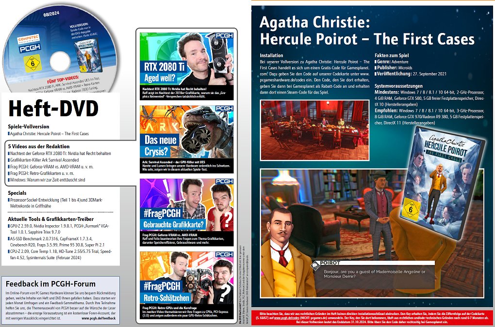 Auf der DVD finden Sie nicht nur weitergehende Artikelmaterialien, Videos und Tools, sondern auch <a href='store.steampowered.com/app/1573720/Agatha_Christie__Hercule_Poirot_The_First_Cases/'><strong>ein spannendes Detektiv-Spiel</strong></a> als Steam-Vollversion.