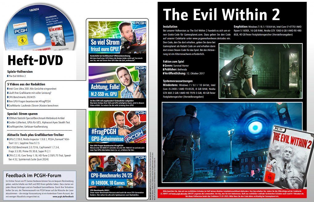 Auf der DVD finden Sie nicht nur weitergehende Artikelmaterialien, Videos und Tools, sondern auch <a href='de.gamesplanet.com/game/the-evil-within-2-steam-key--3319-1'><strong>The Evil Within 2</strong></a> als Steam-Vollversion.