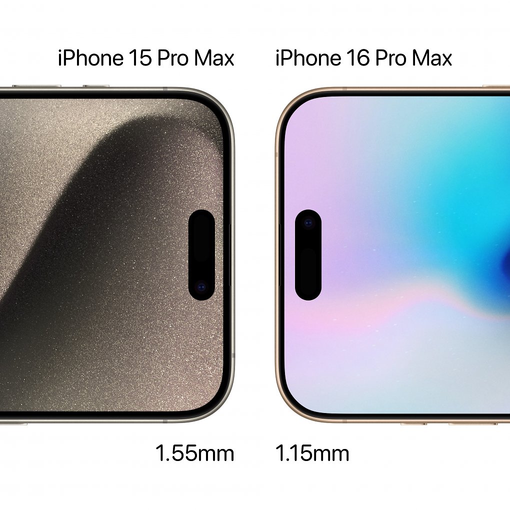 Die Displayränder von iPhone 15 Pro Max und iPhone 16 Pro Max im Vergleich.