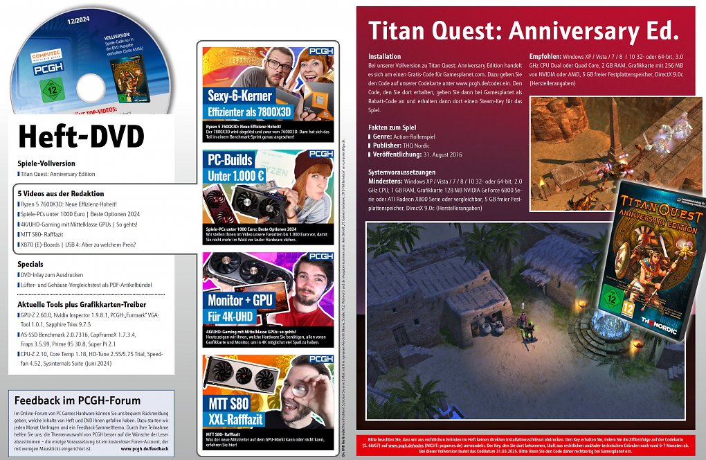 In der DVD-Ausgabe finden Sie nicht nur weitergehende Artikelmaterialien, Videos und Tools, sondern auch <a href='de.gamesplanet.com/game/titan-quest-anniversary-edition-steam-key--3097-1?ref=computec'><strong>Titan Quest Anniversary Edition</strong></a> als Steam-Vollversion.