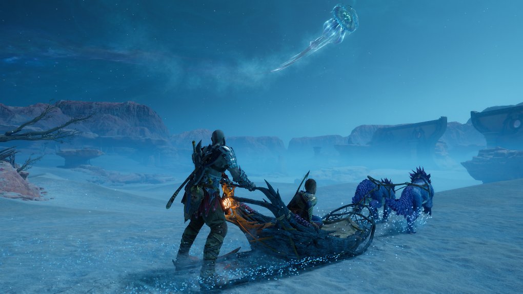 God of War: Ragnarök bietet knallige Farbkontraste. Die Darstellung ist offenkundig für leuchtstarkes HDR ausgelegt.