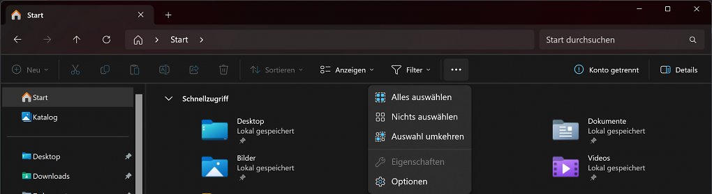 Normalerweise sollte sich das Dreipunktmenü - wie hier gezeigt - nach unten öffnen.