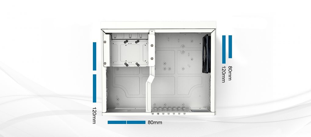 Kompatible Lüftergrößen und Platzierungsmöglichkeiten des Silverstone FLP01 in der Übersicht.