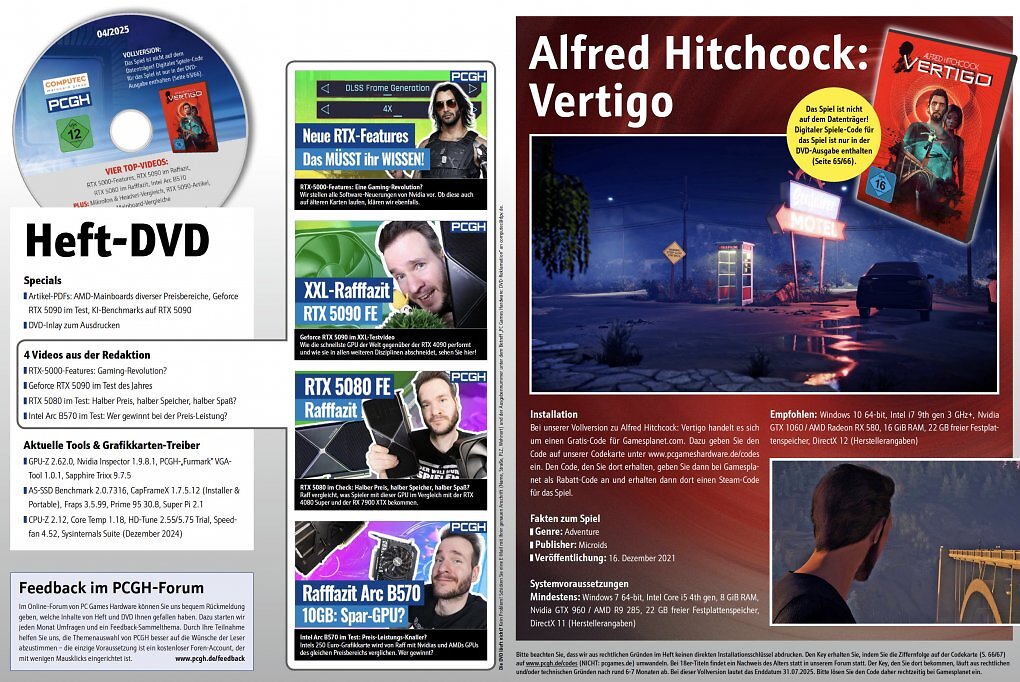 In der DVD-Ausgabe finden Sie nicht nur weitergehende Artikelmaterialien, Videos und Tools, sondern auch <a href='de.gamesplanet.com/game/alfred-hitchcock-vertigo-steam-key--5617-1?ref=computec'><strong>Alfred Hitchcock: Vertigo</strong></a> als Steam-Vollversion.