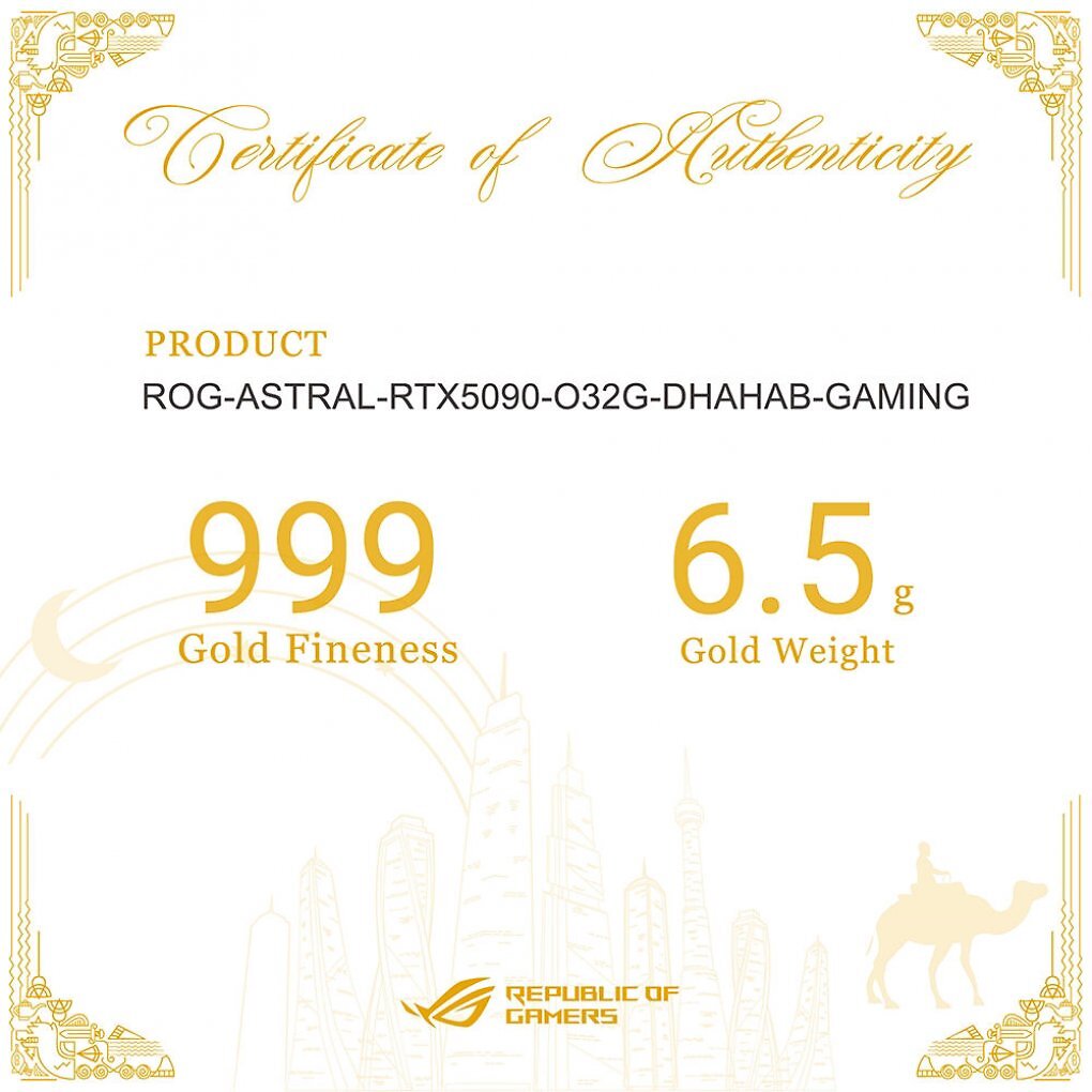 Abbildung mit 6,5 Gramm Gold in der ROG Astral 5090 Dhahab Edition.