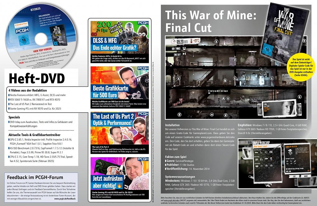 In der DVD-Ausgabe finden Sie nicht nur weitergehende Artikelmaterialien, Videos und Tools, sondern auch <a href='de.gamesplanet.com/game/this-war-of-mine-steam-key--2882-1?ref=computec'><strong>This War of Mine: Final Cut</strong></a><strong> </strong>als Steam-Vollversion.