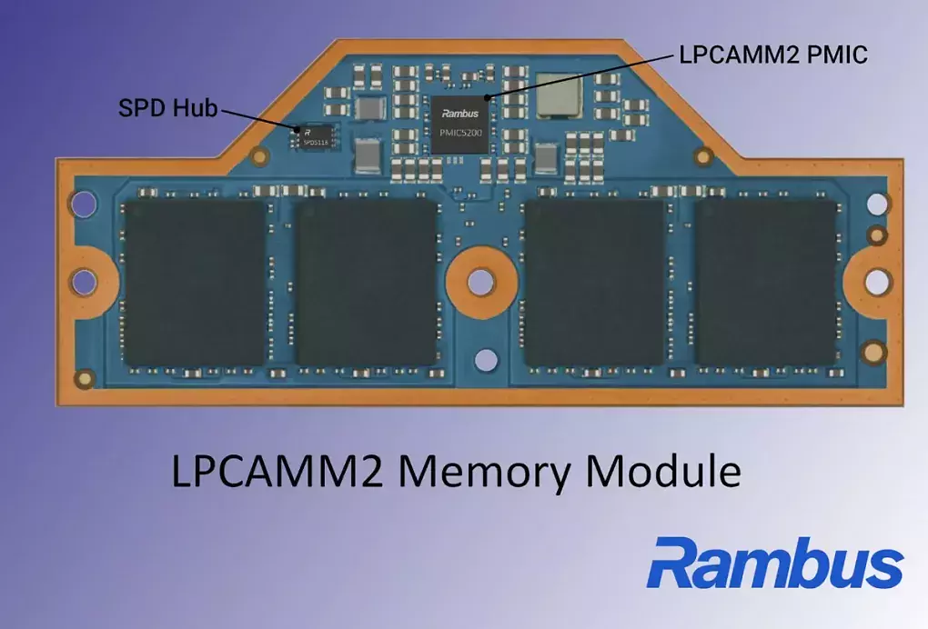Rambus hat ein Rendering eines LPCAMM2-Moduls gezeigt.